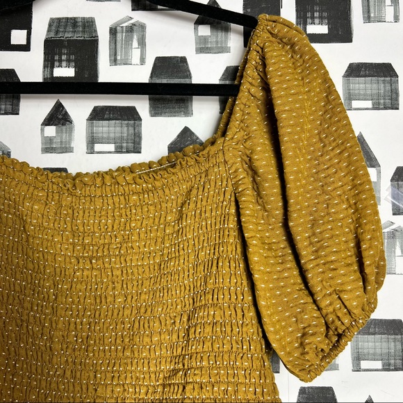 Wild Fable Mustard Yellow White Polka Dot Baby Doll Cropped Blouse - Picture 2 of 5